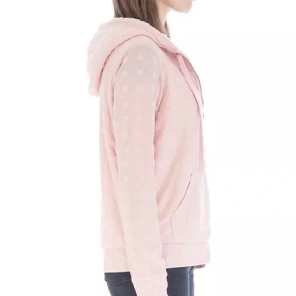B Collection by Bobeau Blush Hearts Zip Up Hooded Jacquard Jacket Size XS - Picture 3 of 6